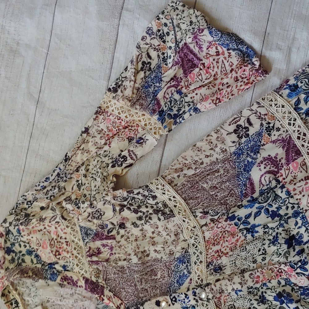 Knox Rose Floral Tiered Dress Bell Sleeve Cottagecore Boho - Picture 4 of 10